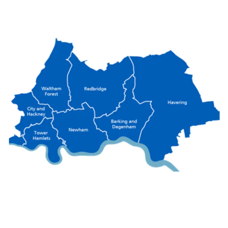 Map of areas covered by the North East London care board 