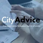 City Advice logo with adult holding paper bill in their hands.
