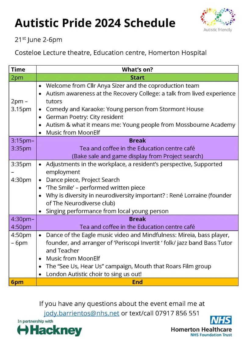 Autistic Pride 2024 schedule