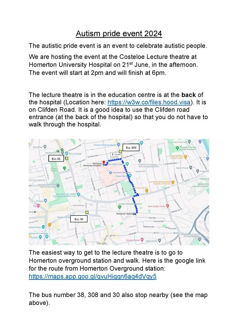 Autism pride event social story: information and map