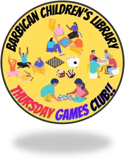 Cartoon image of multiple people playing board games