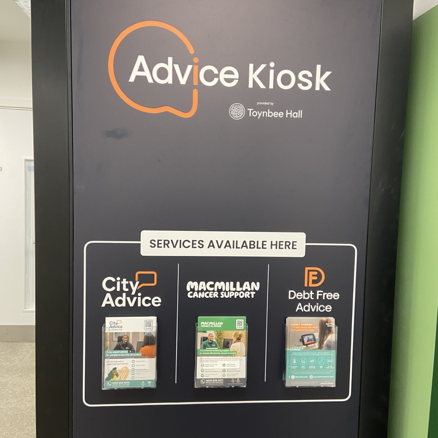 Side view of City Advice Kiosk in Artizan Street Library 