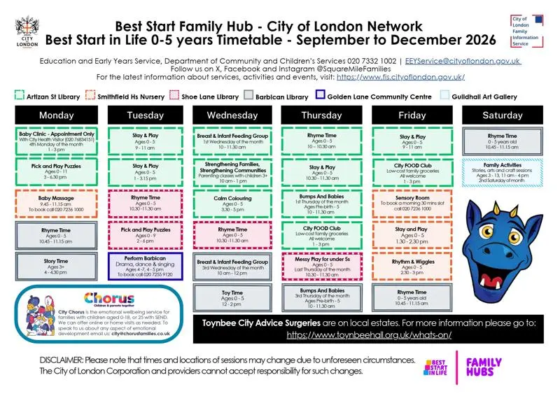 Best Start Family Hub - City of London Network - Best Start in Life 0-5 Timetable Sept-Dec 2026