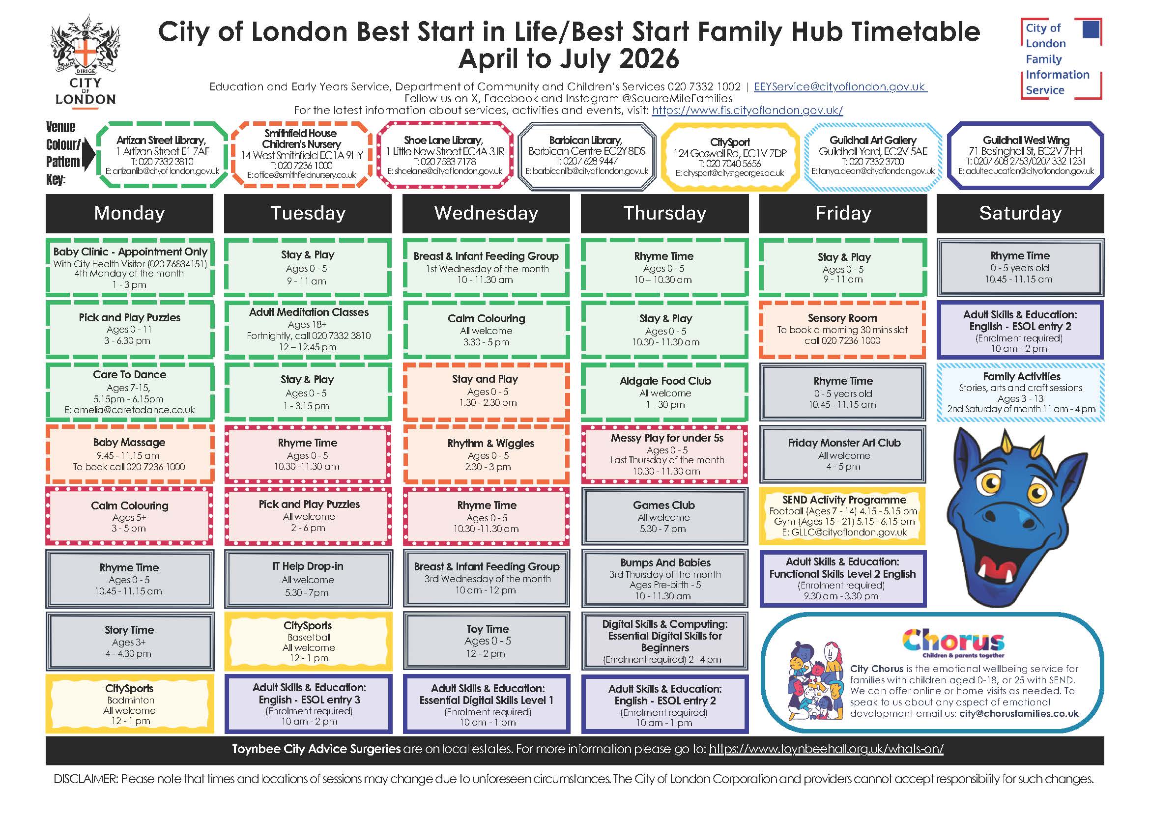 City of London Timetable Apr-July 2026