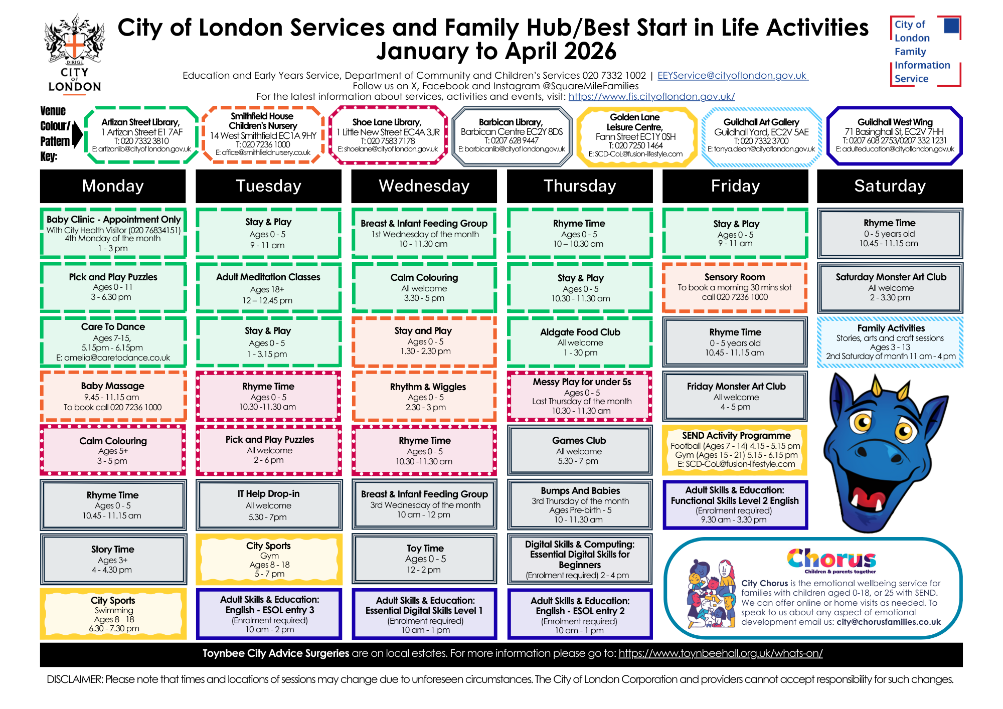 City of London Timetable January to April 2026