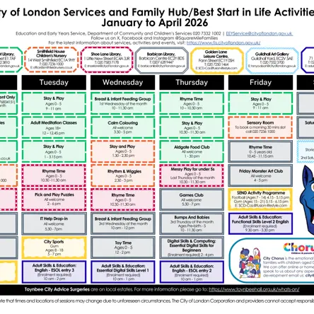 City of London Timetable - January to April 2026