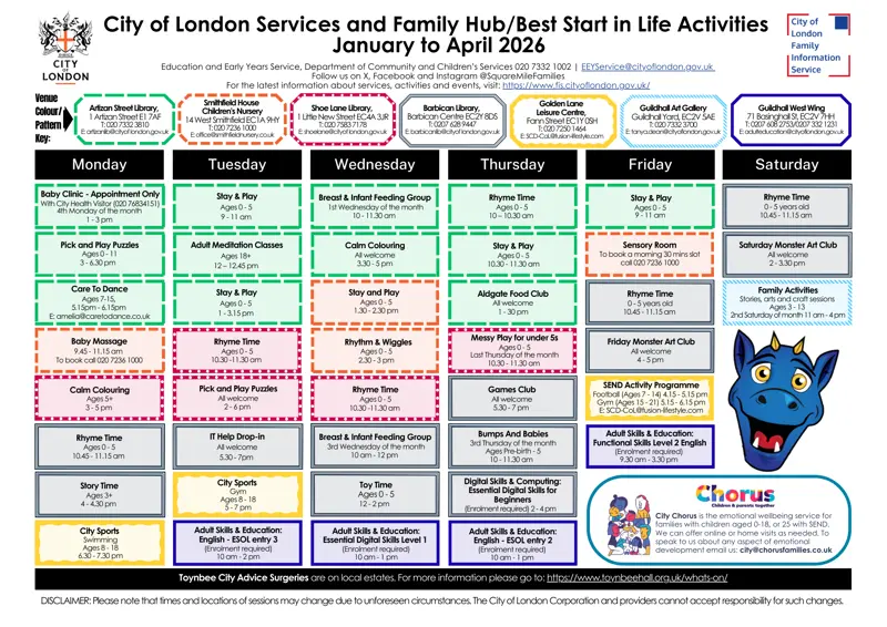 City of London Timetable Jan-Apr 2026