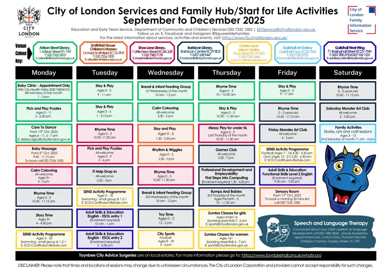 City of London Timetable September-December 2025