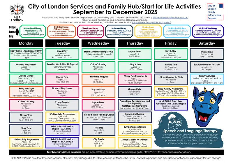 City of London Family Information Service timetable - September to December 2025