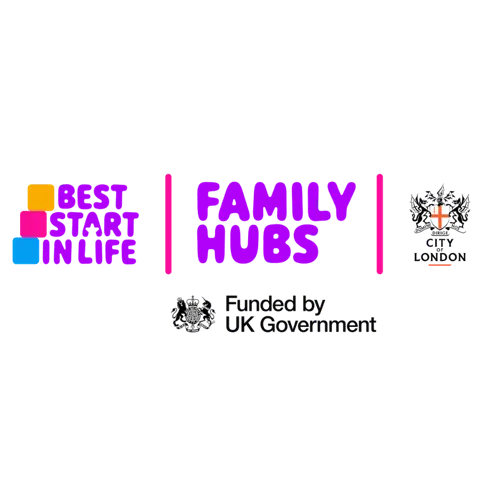 Best Start Family Hubs logo with City of London logo and Funded by UK Government logo
