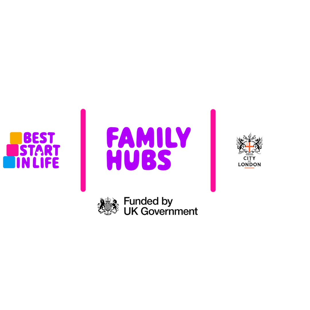 Best Start Family Hubs logo with City of London logo and Funded by UK Government logo