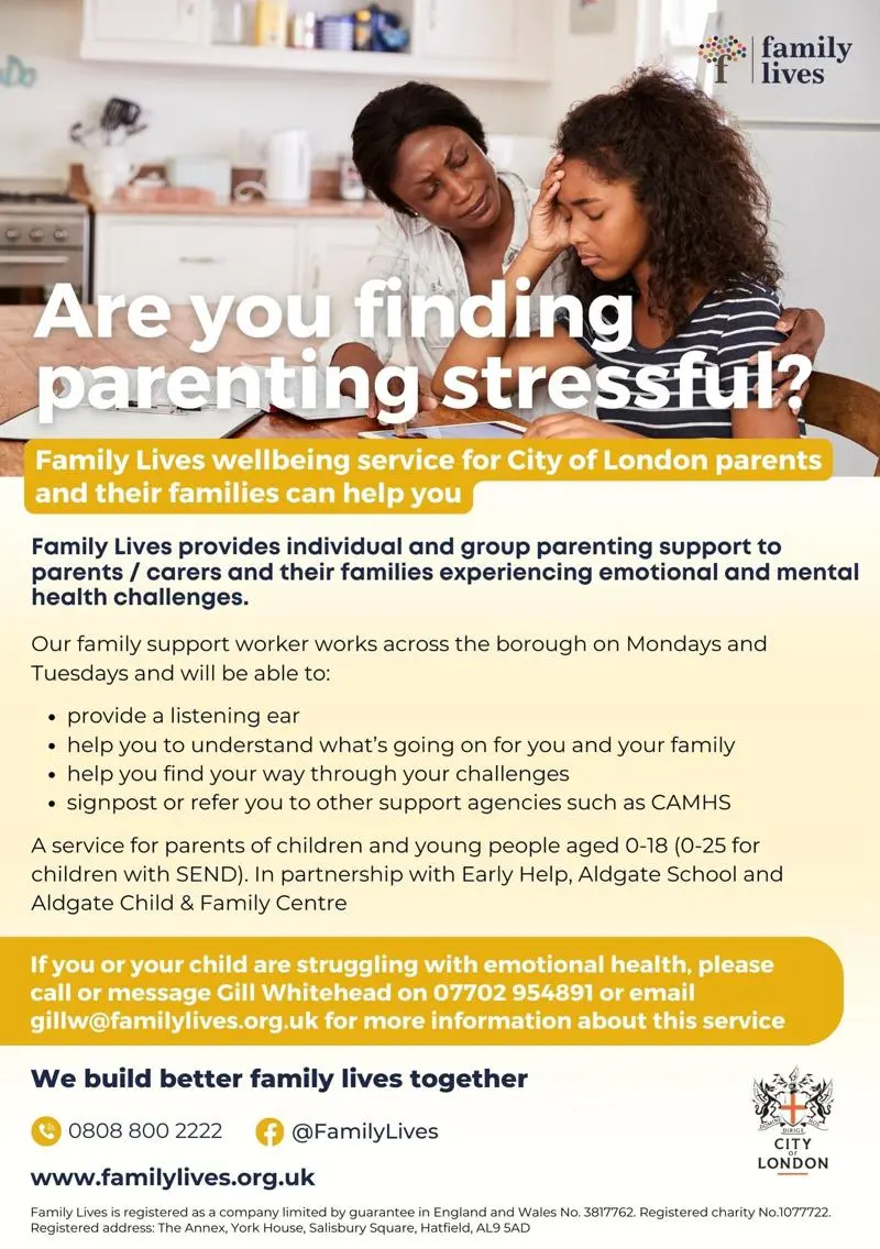 Poster for Family Lives session: Are you finding parenting stressful?