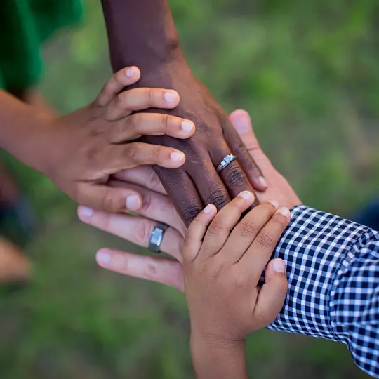 Hands of family members touching