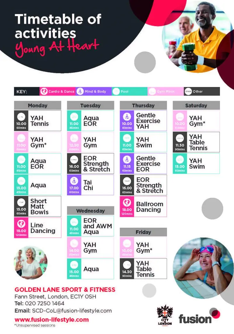 Fusion Lifestyle Young at Heart Activities timetable Poster