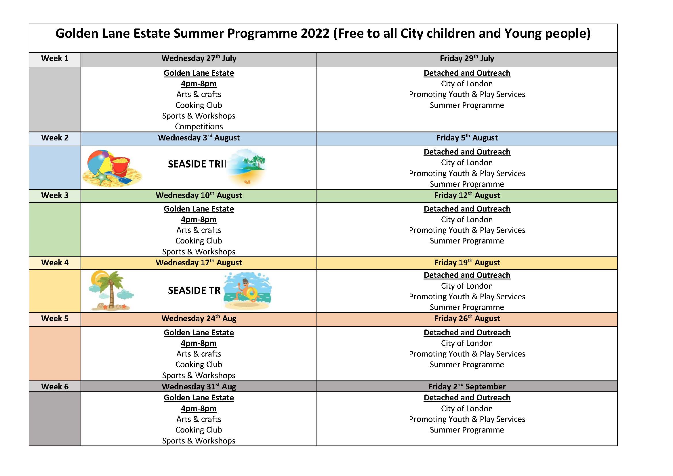 Golden Lane Estate Summer Programme 2022