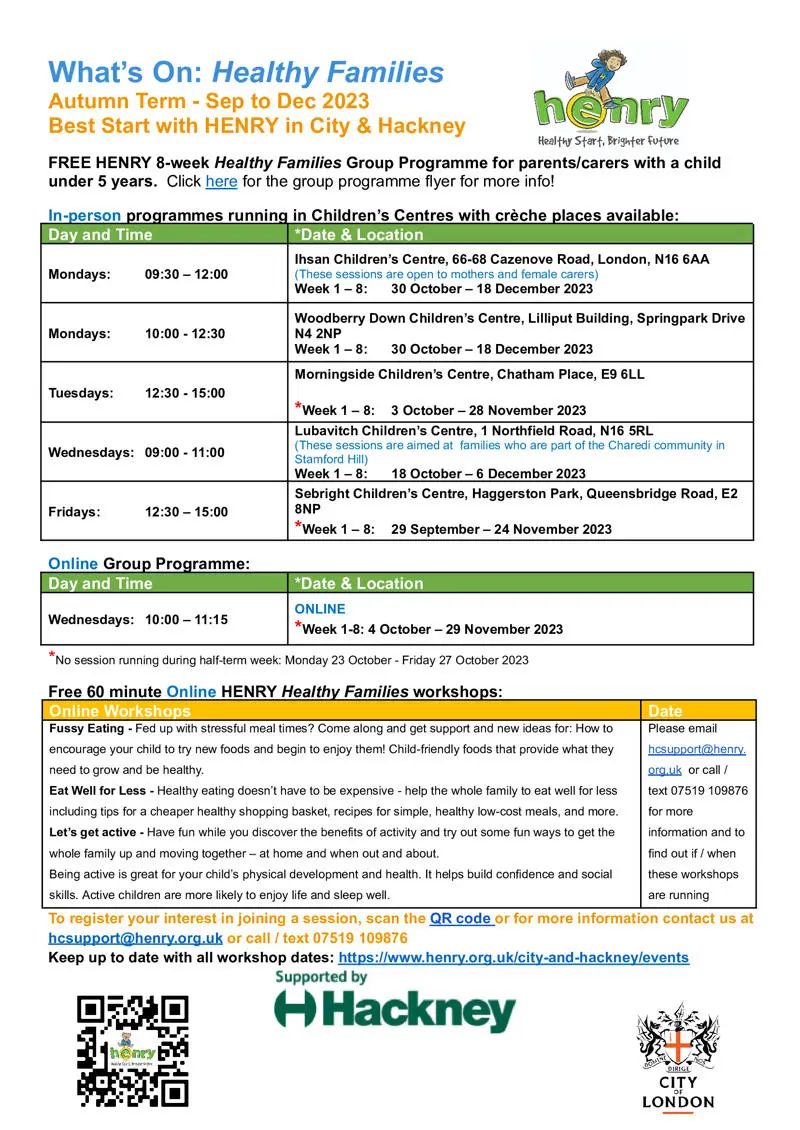 What's On: Healthy Families activity programme