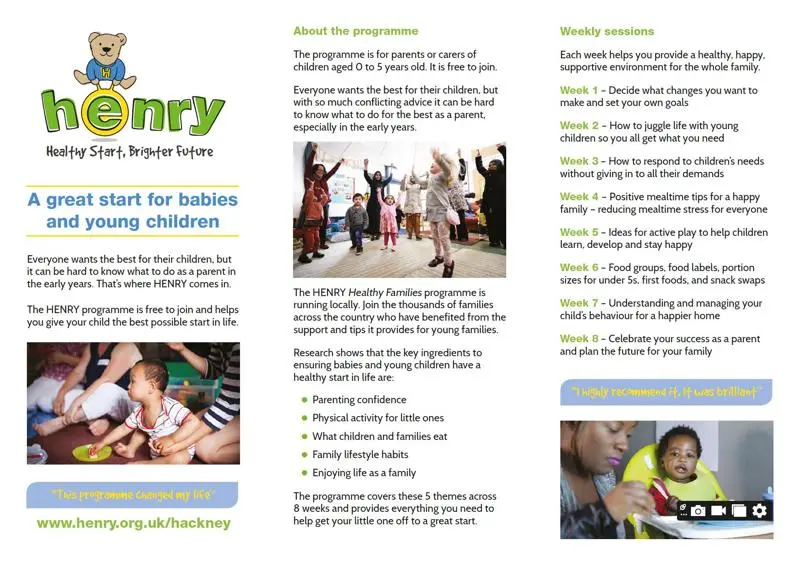HENRY: Health Start, Brighter Future leaflet summer 2024 (page one)