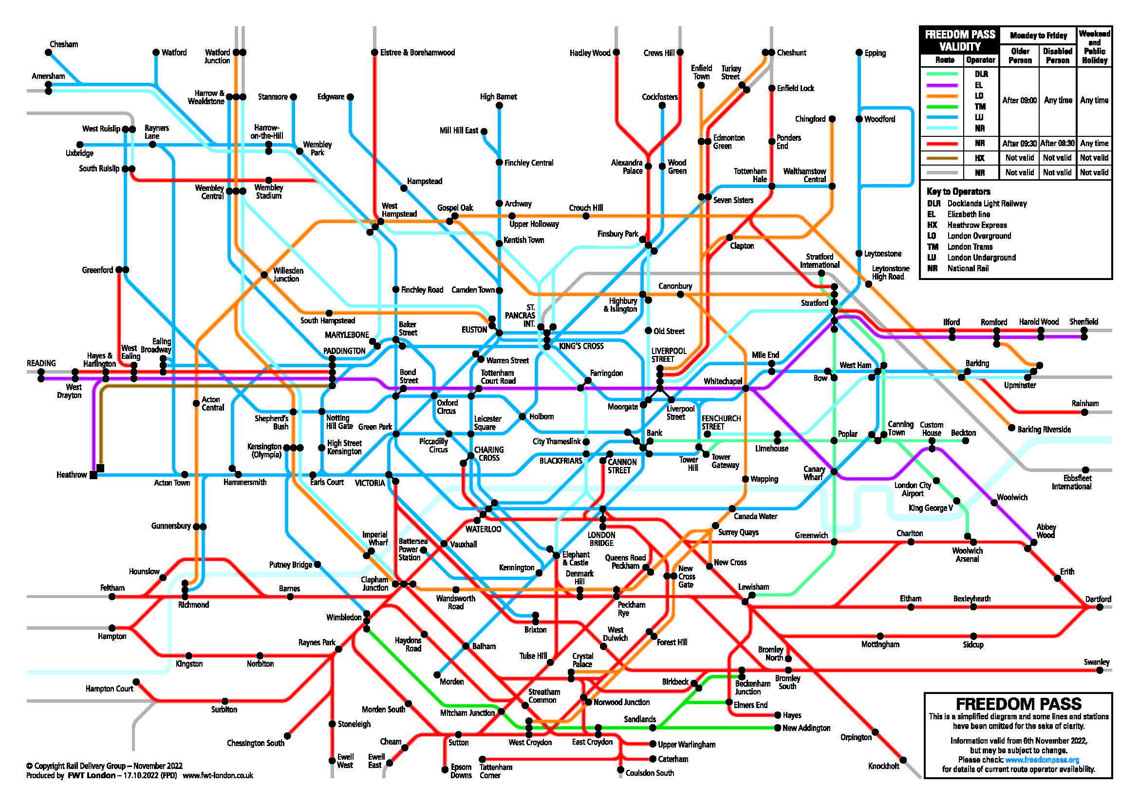 London Freedom Pass Validity Area map