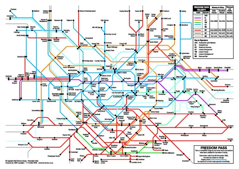 London Freedom Pass Validity Area map