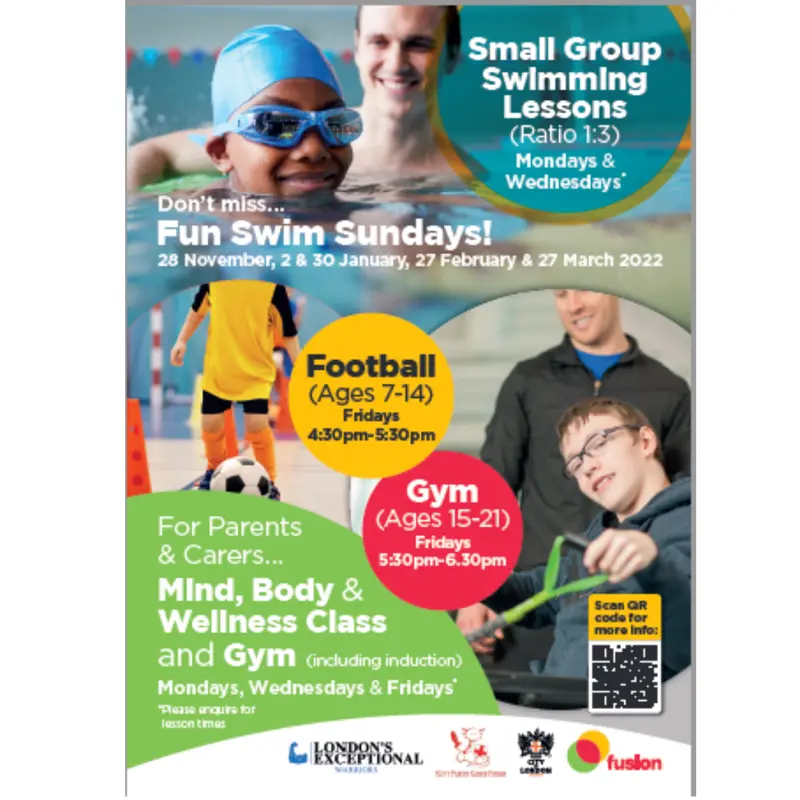 Information poster about SEND sports activities at the Golden Lane Sports Centre