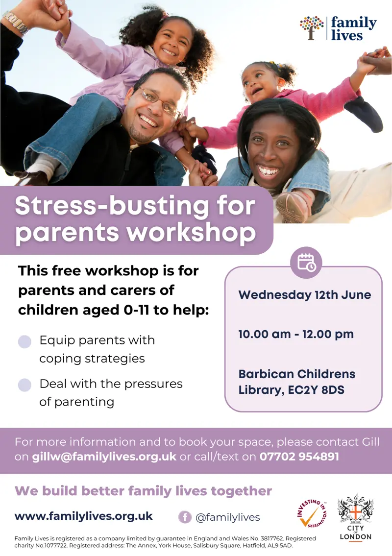 Workshop flyer with photo of a family